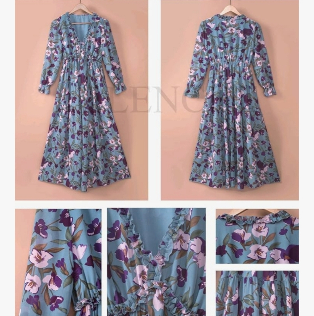 Floral Blue Maxi Dress - Picture 3 of 7